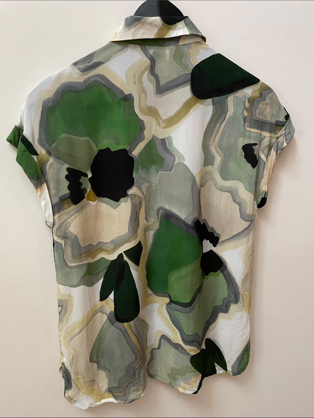 MARELLA SILK Green Black Cream Short-Sleeve Blouse - Picture 7 of 7
